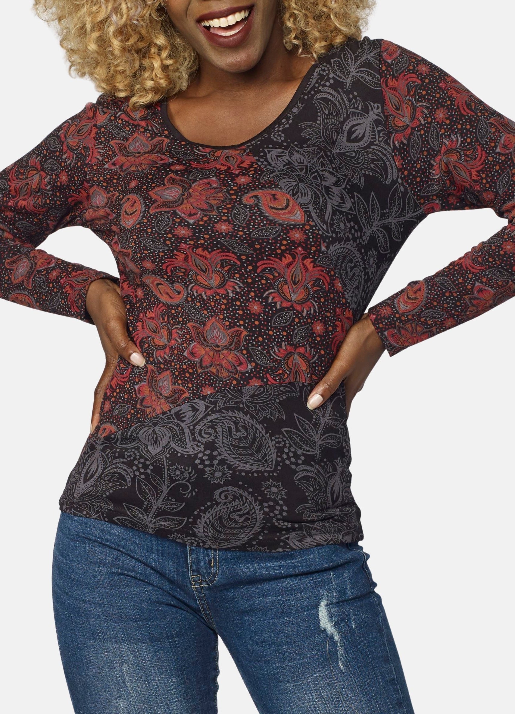 Camiseta Manga Larga Mujer Estampado Cachemir – Koroshi 2022ML77