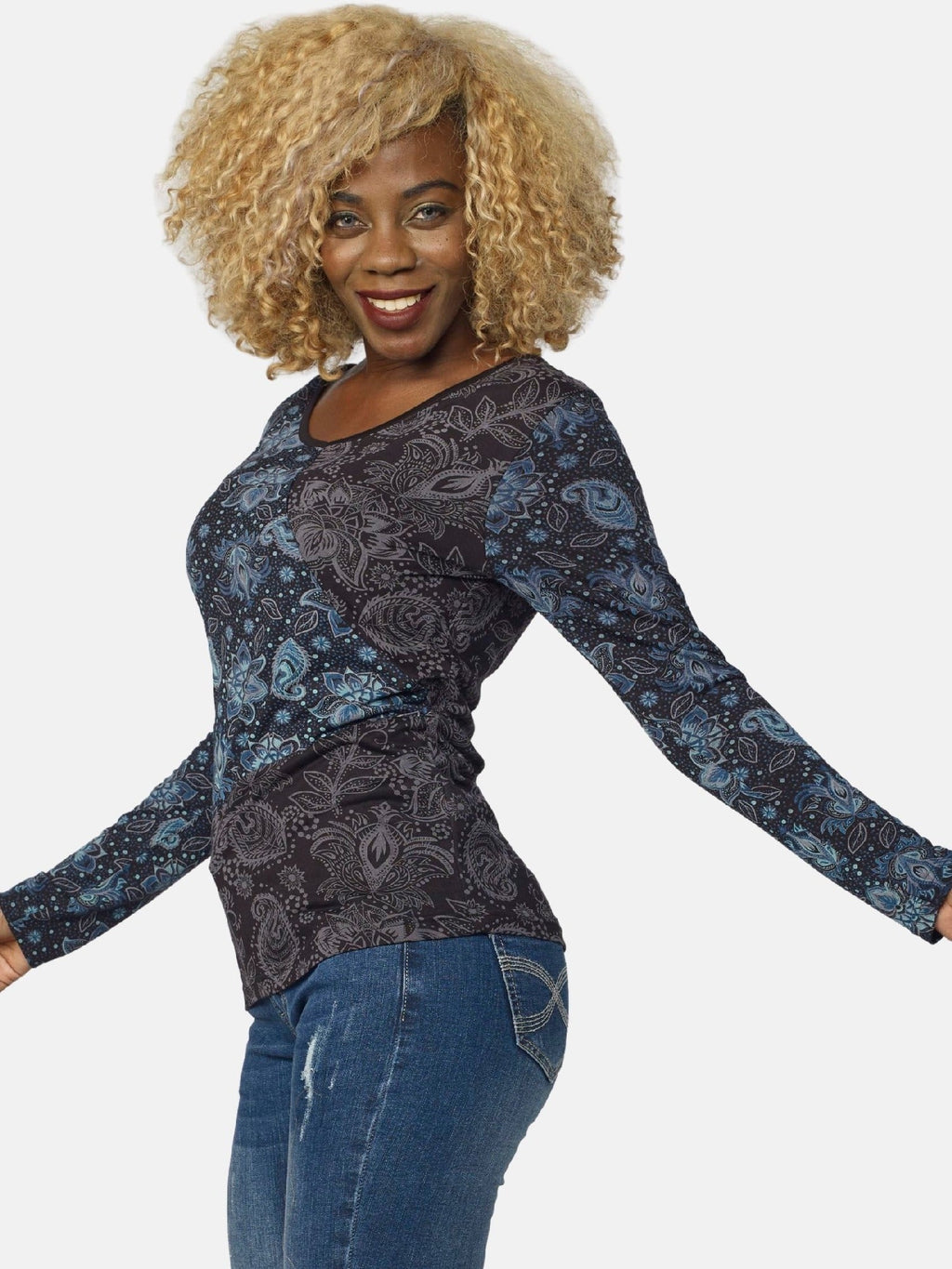 Camiseta Manga Larga Mujer Estampado Cachemir – Koroshi 2022ML77