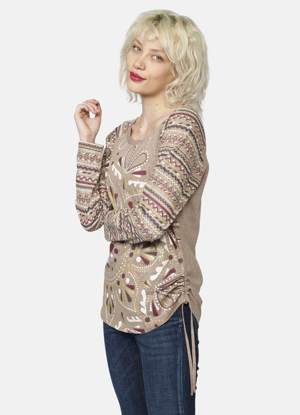 Camiseta Manga Larga Raglán Mujer Estampado Étnico Foil – Koroshi 2022ML79