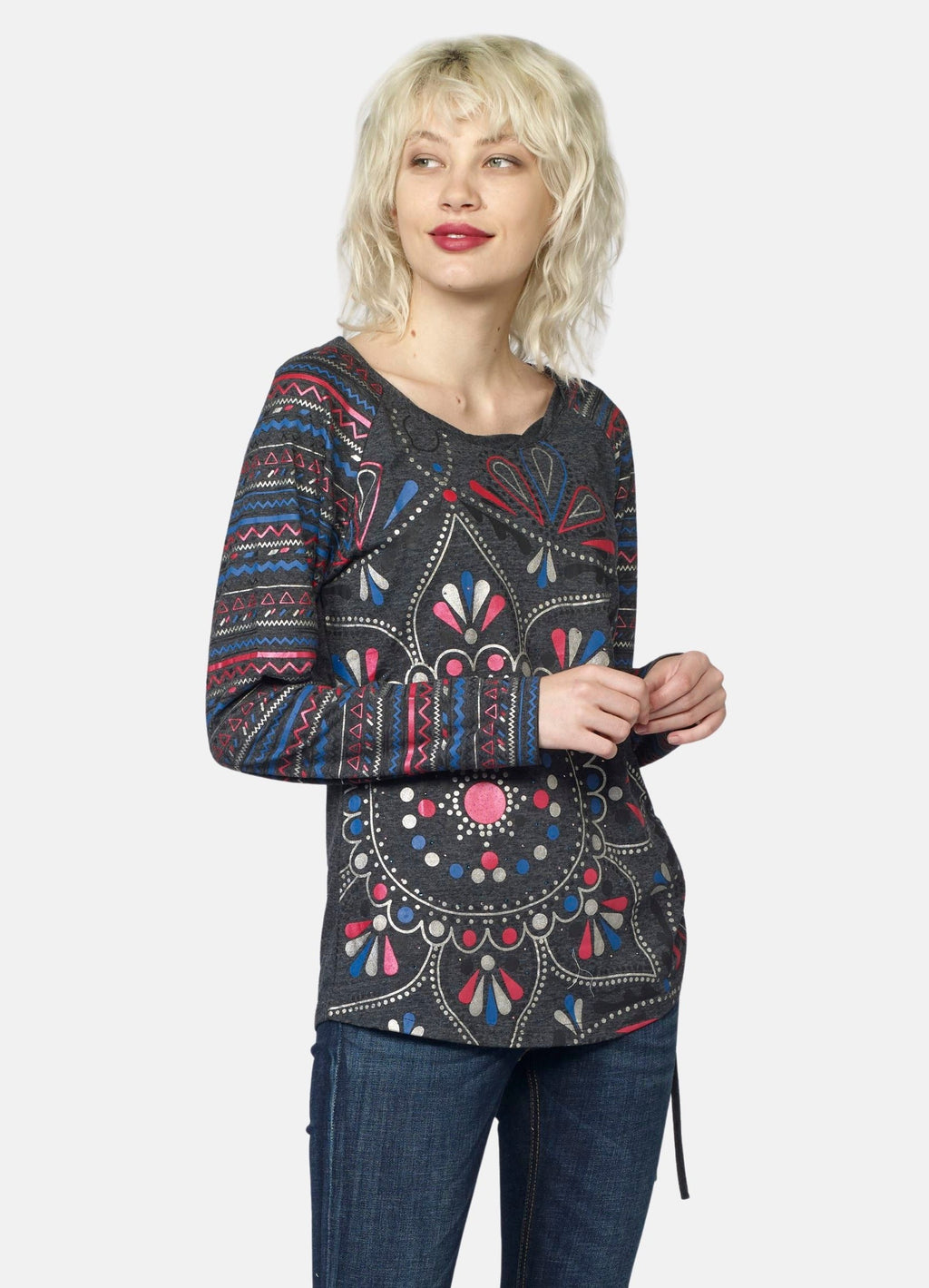 Camiseta Manga Larga Raglán Mujer Estampado Étnico Foil – Koroshi 2022ML79