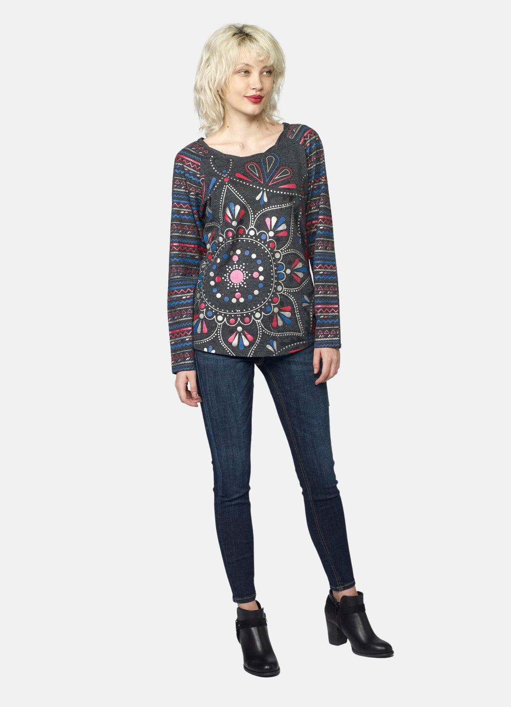 Camiseta Manga Larga Raglán Mujer Estampado Étnico Foil – Koroshi 2022ML79