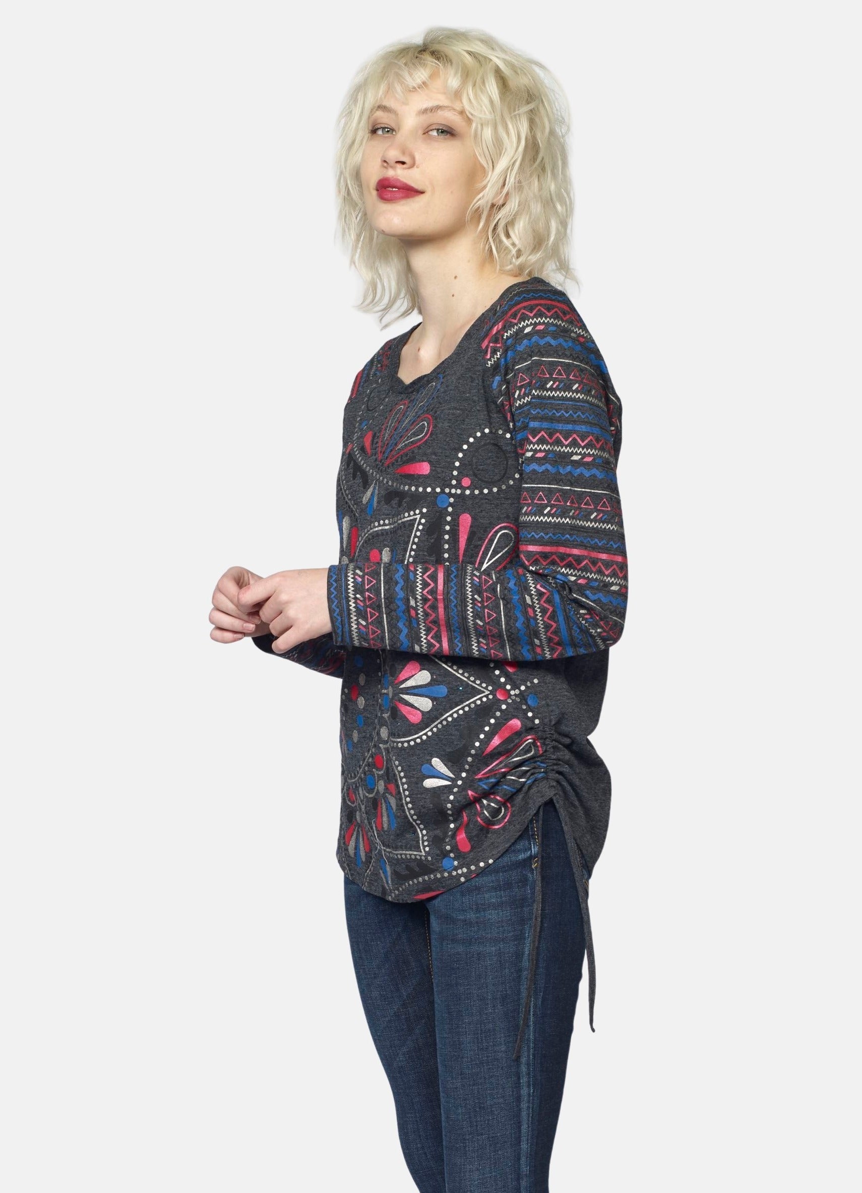 Camiseta Manga Larga Raglán Mujer Estampado Étnico Foil – Koroshi 2022ML79