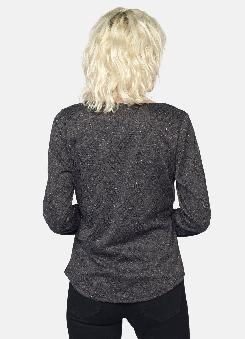 Camiseta Manga Larga Mujer Escote Cremallera Detalles Lurex – Koroshi Gris