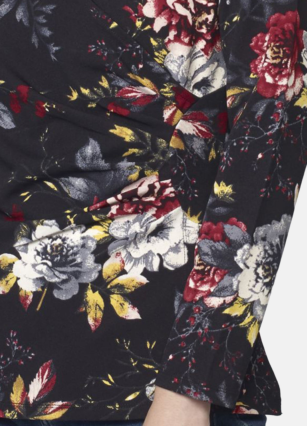 Camiseta Manga Larga Mujer Estampado Floral Escote Cruzado – Koroshi Negra