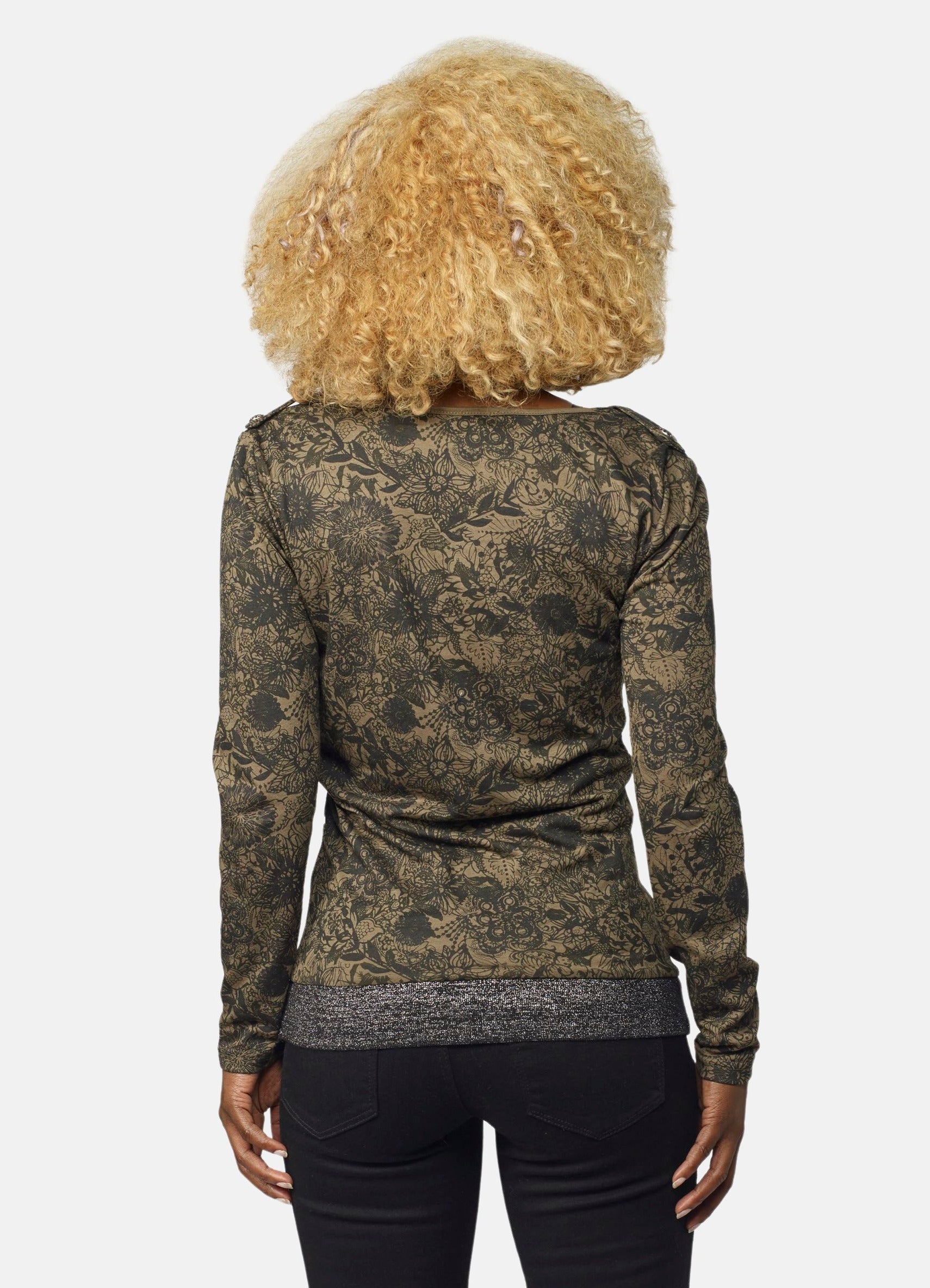 Camiseta Manga Larga Mujer Estampado Foil – Koroshi Caqui