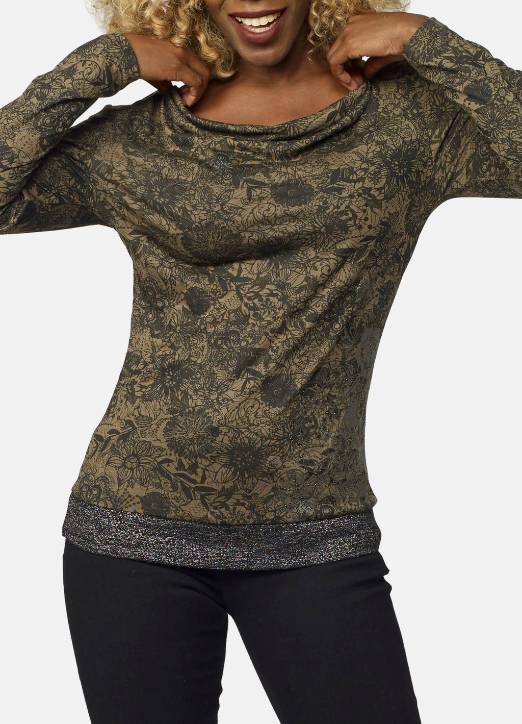 Camiseta Manga Larga Mujer Estampado Foil – Koroshi Caqui