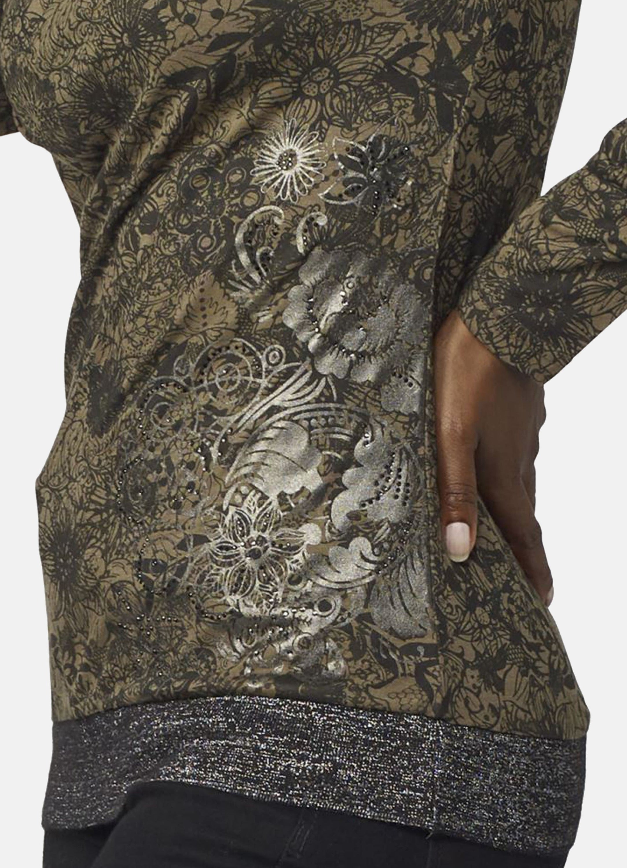 Camiseta Manga Larga Mujer Estampado Foil – Koroshi Caqui