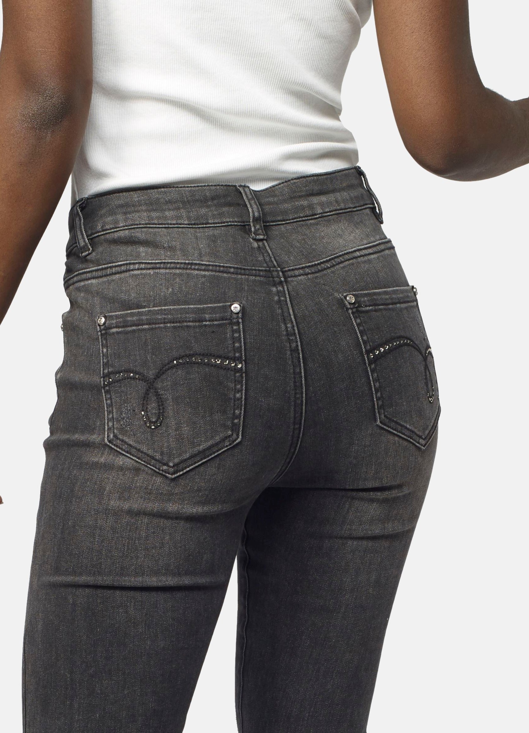 Pantalón Slim Mujer Efecto Lavado Desgastado – Koroshi Gris