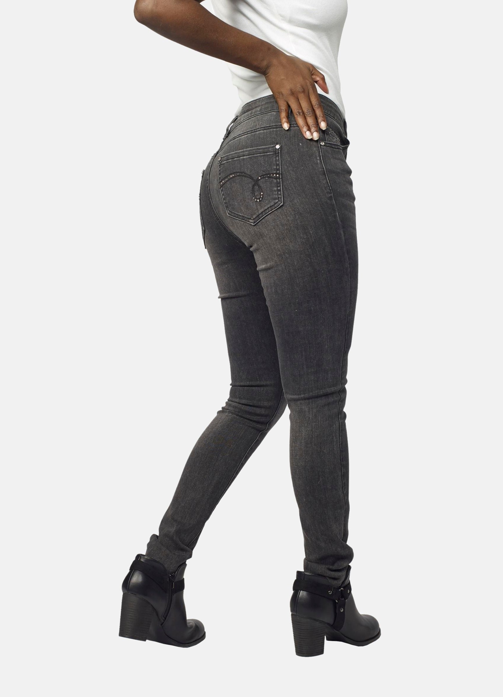 Pantalón Slim Mujer Efecto Lavado Desgastado – Koroshi Gris