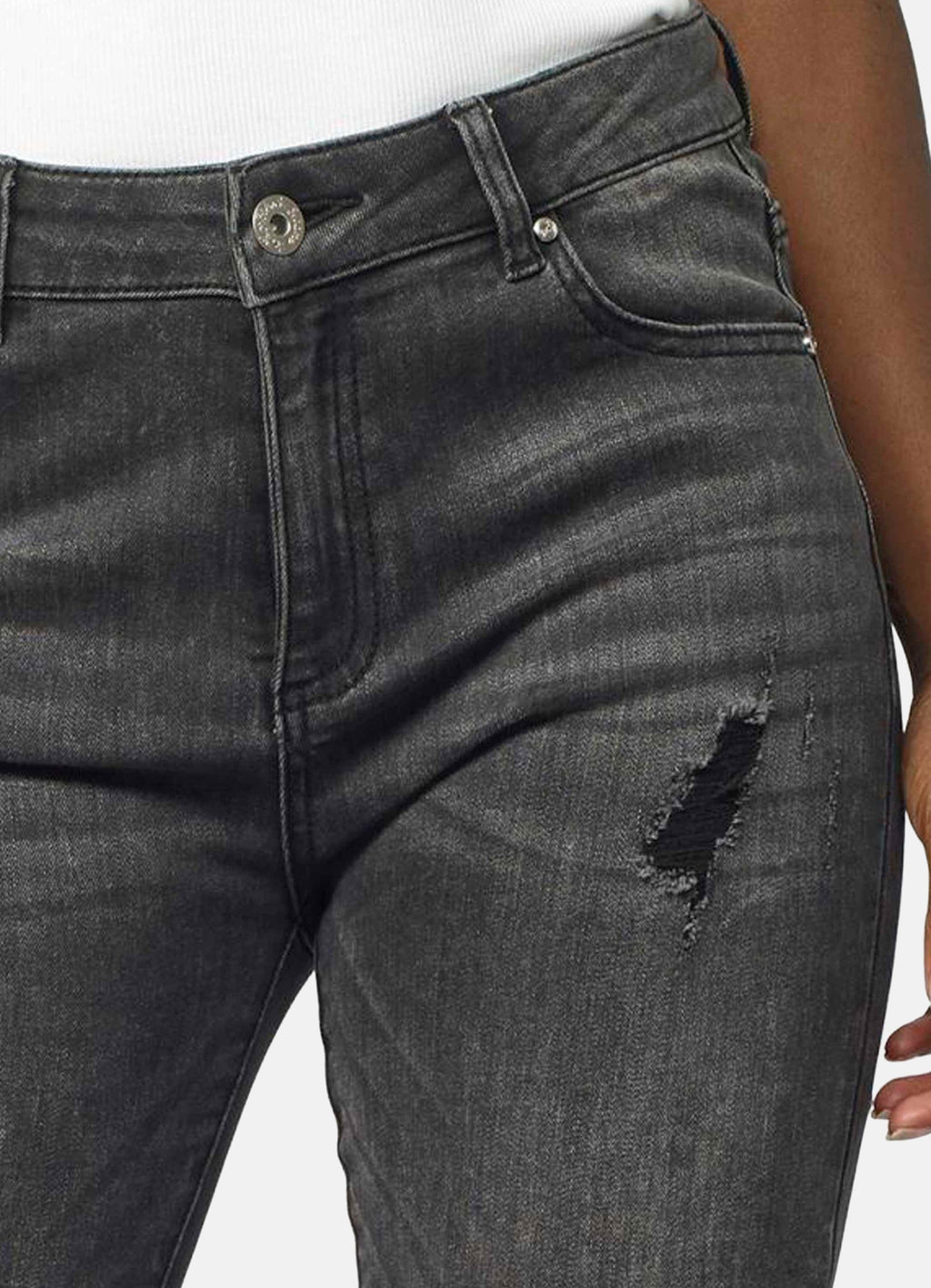 Pantalón Slim Mujer Efecto Lavado Desgastado – Koroshi Gris