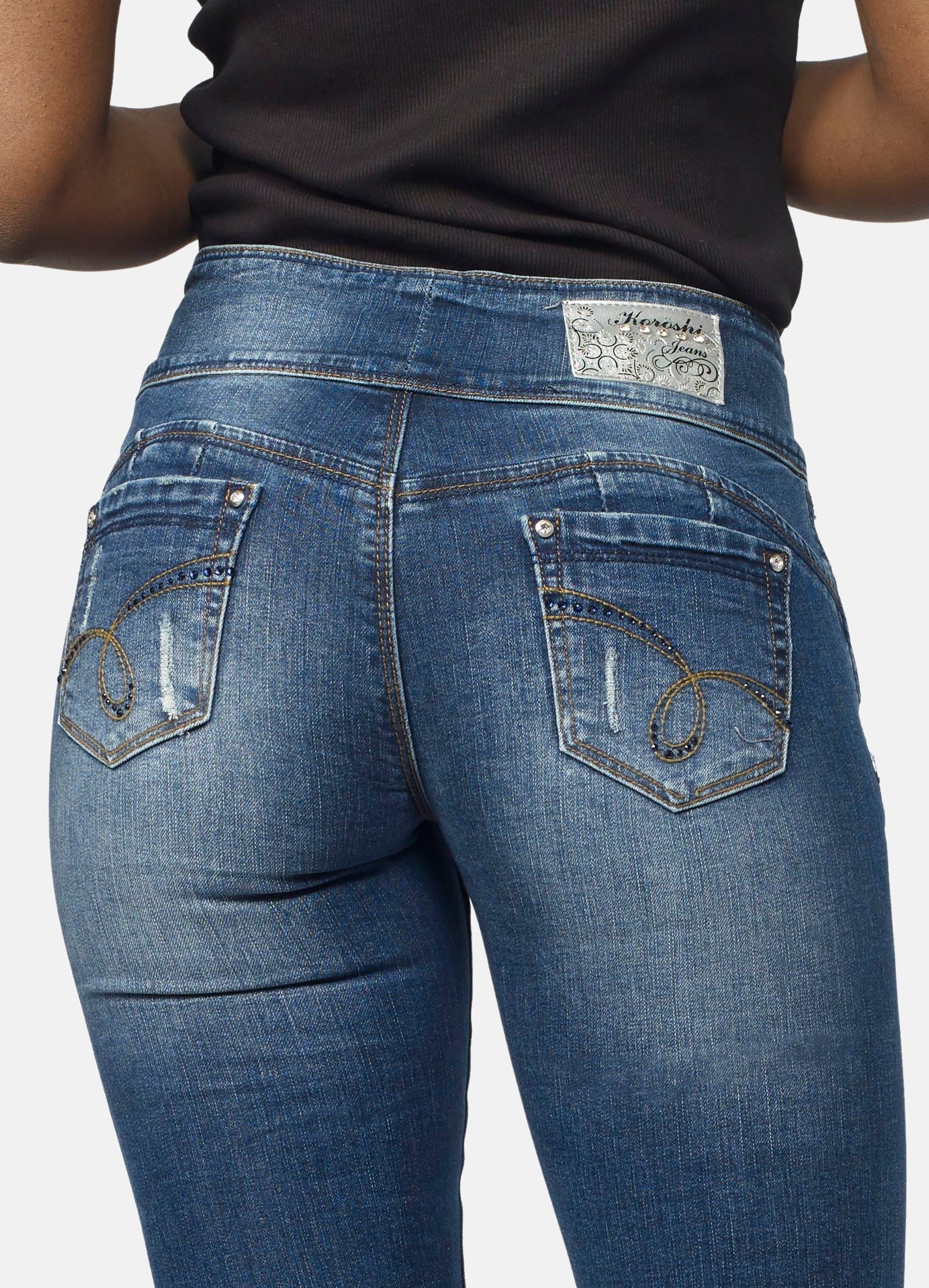 Pantalón Jeans Slim Mujer Tiro Alto con Fajín – Koroshi Azul Oscuro