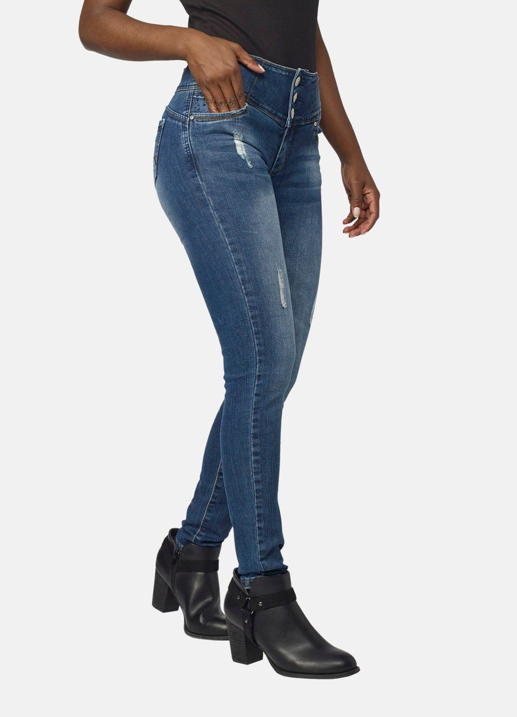 Pantalón Jeans Slim Mujer Tiro Alto con Fajín – Koroshi Azul Oscuro