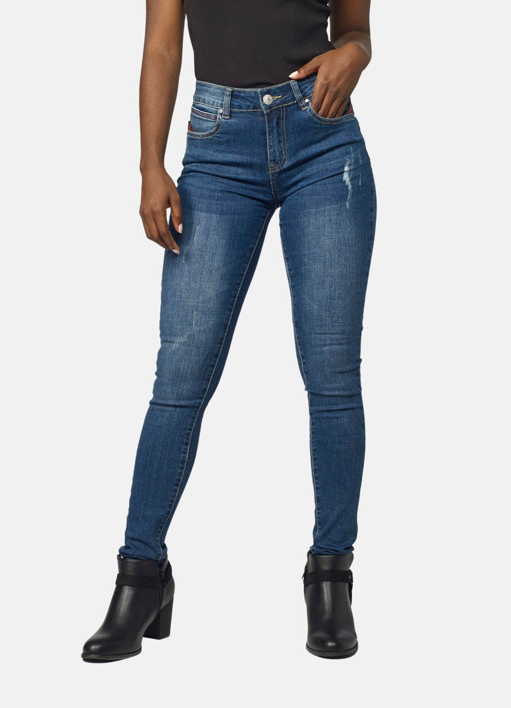 Pantalón Jeans Slim Mujer Detalle Rotos – Koroshi Azul Oscuro