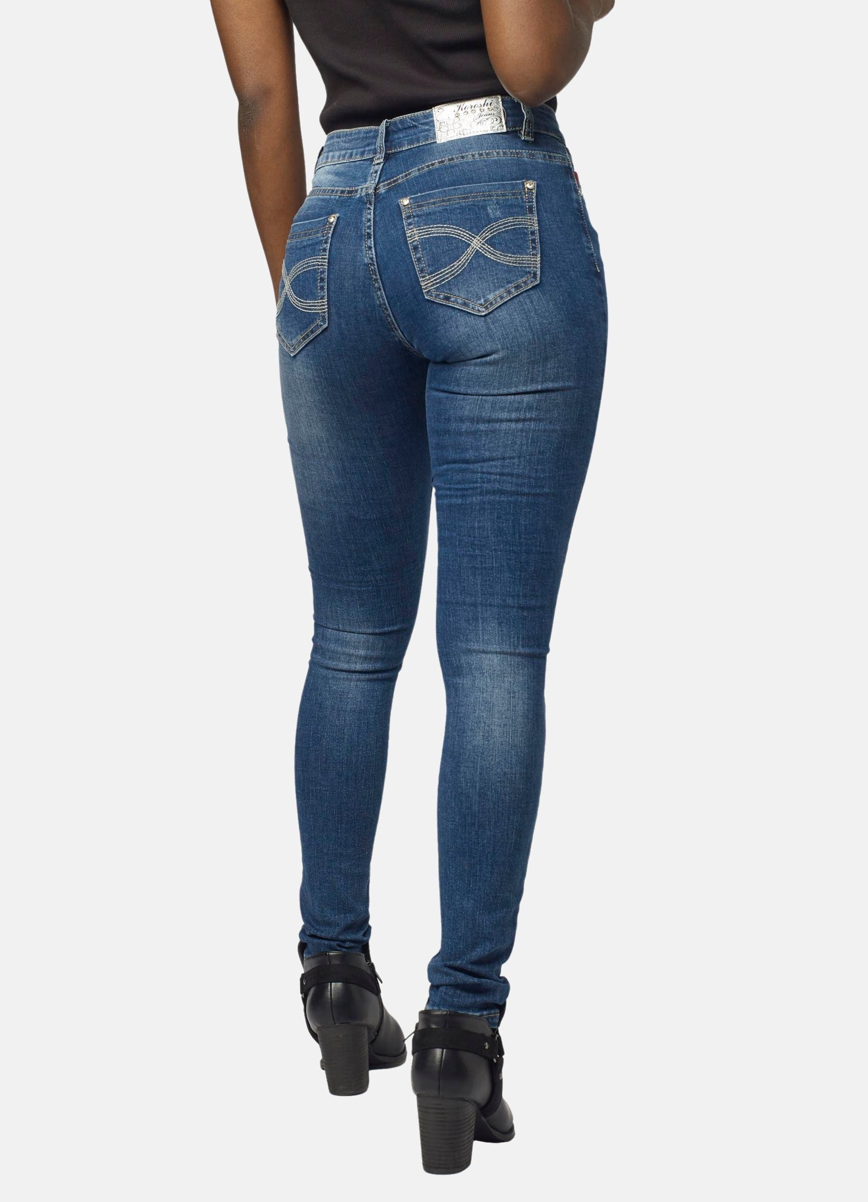 Pantalón Jeans Slim Mujer Detalle Rotos – Koroshi Azul Oscuro