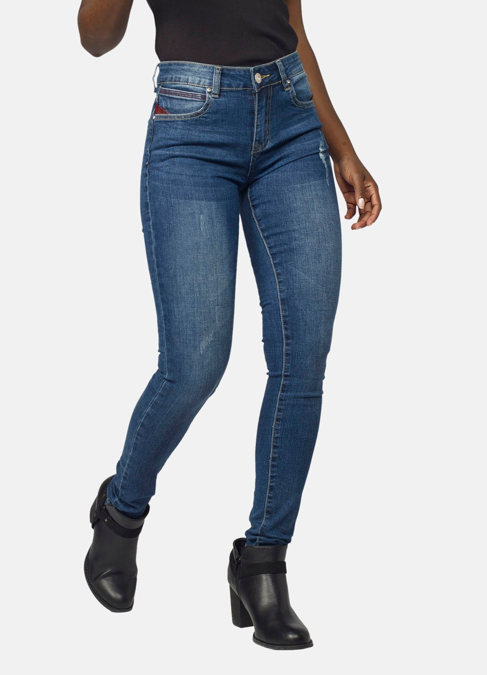 Pantalón Jeans Slim Mujer Detalle Rotos – Koroshi Azul Oscuro