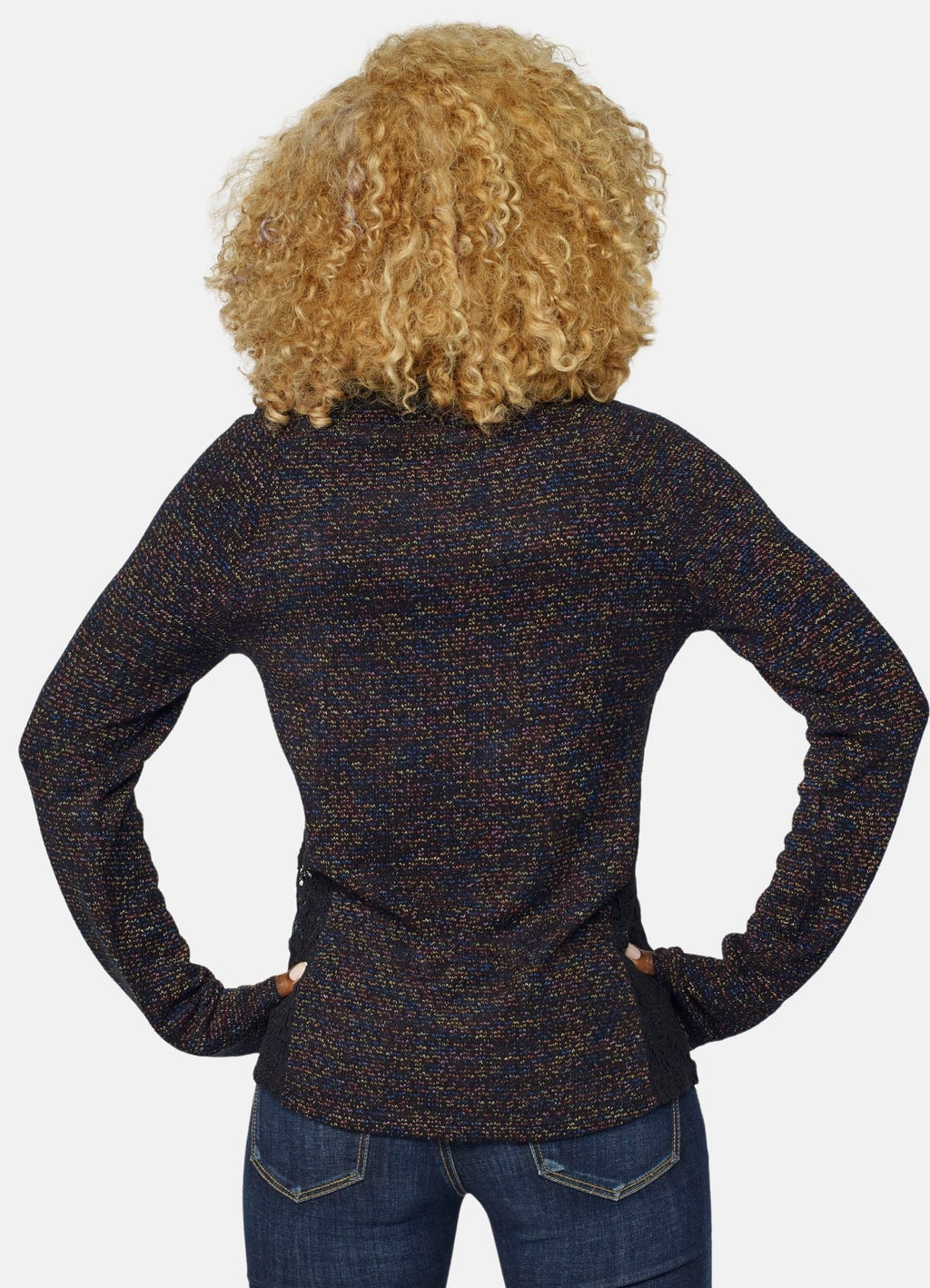 Sudadera Mujer Cuello Vuelto con Blonda – Koroshi Negro