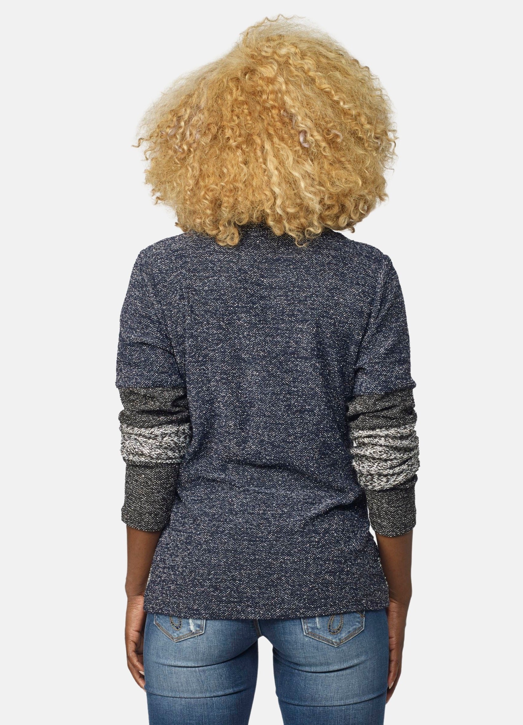 Sudadera Mujer Cuello Redondo Franjas Jaspeadas – Koroshi Navy