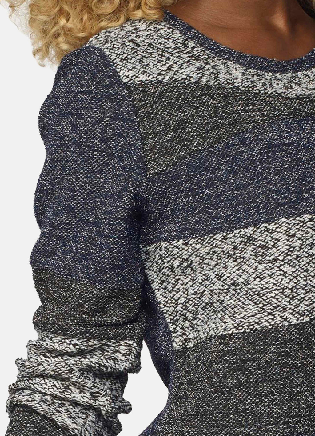 Sudadera Mujer Cuello Redondo Franjas Jaspeadas – Koroshi Navy