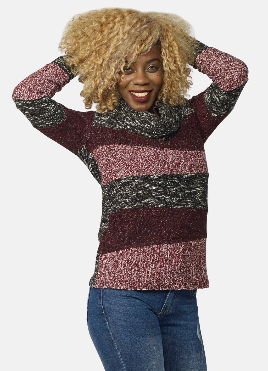 Sudadera Mujer Cuello Vuelto Franjas Jaspeadas – Koroshi Rojo