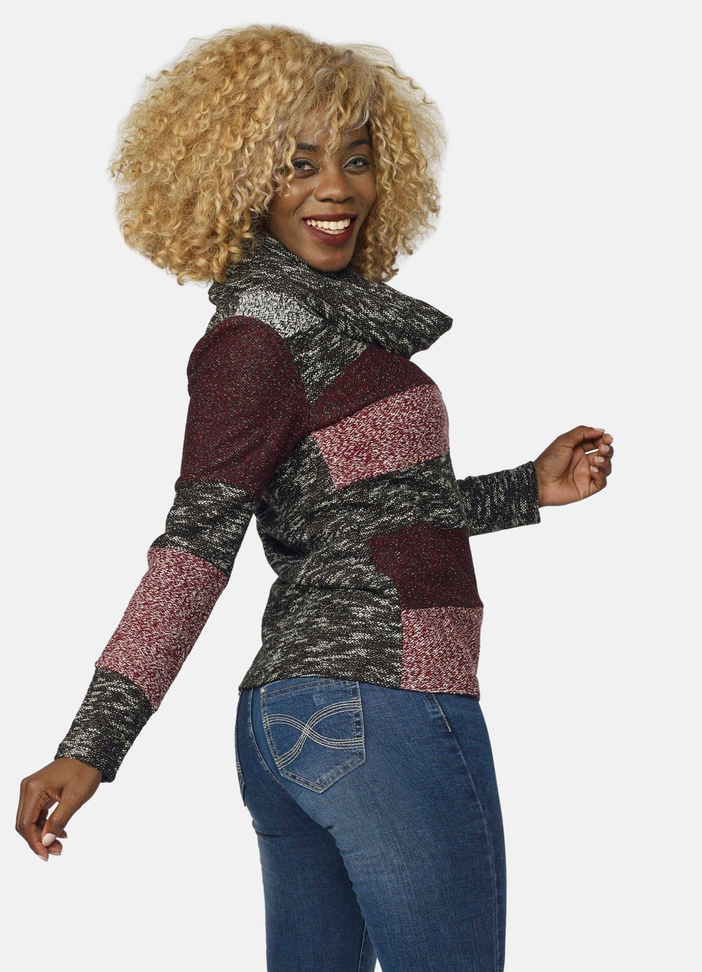 Sudadera Mujer Cuello Vuelto Franjas Jaspeadas – Koroshi Rojo