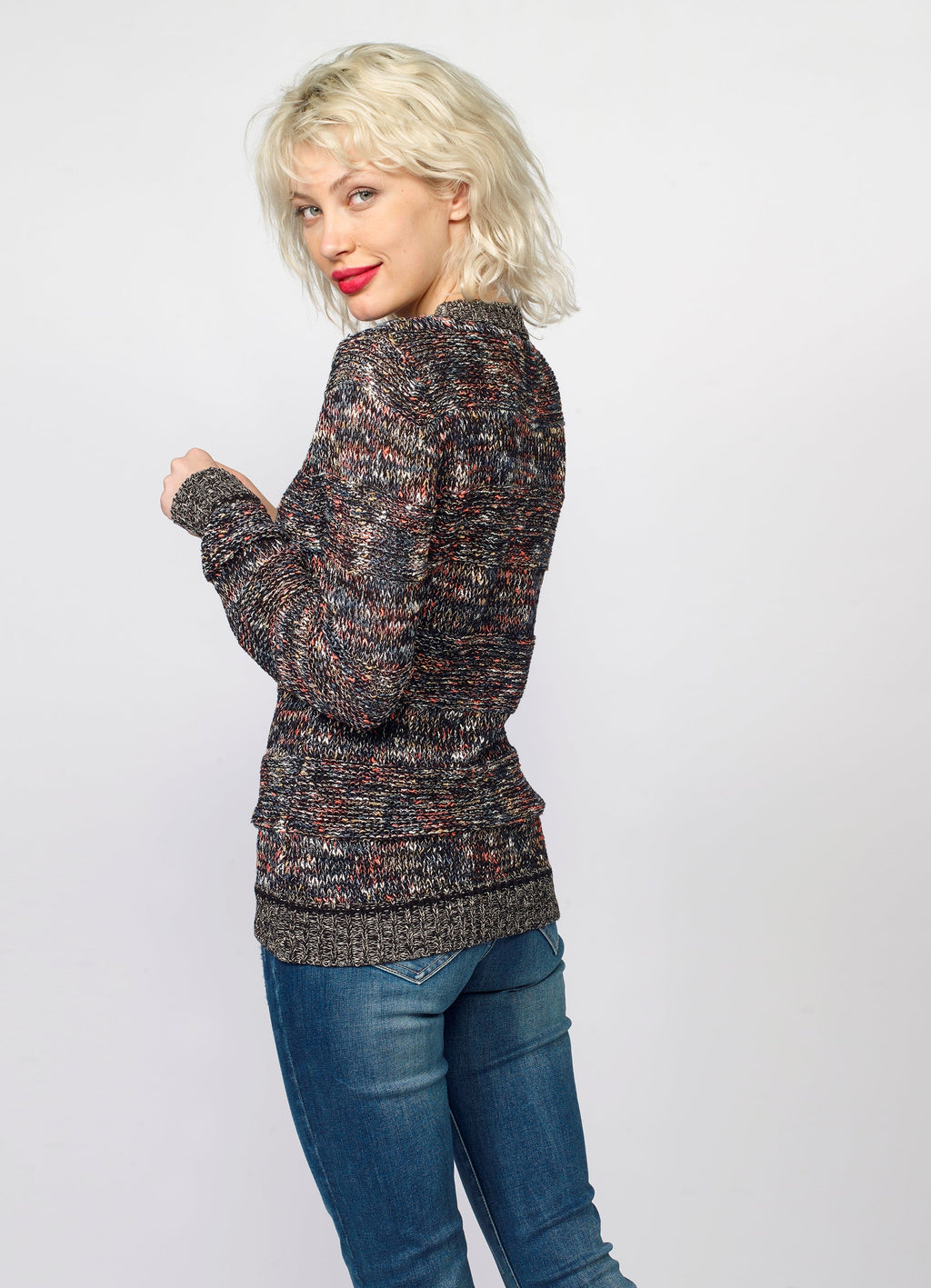 Jersey Mujer Punto Cuello Pico Jaspeado – Koroshi Multicolor