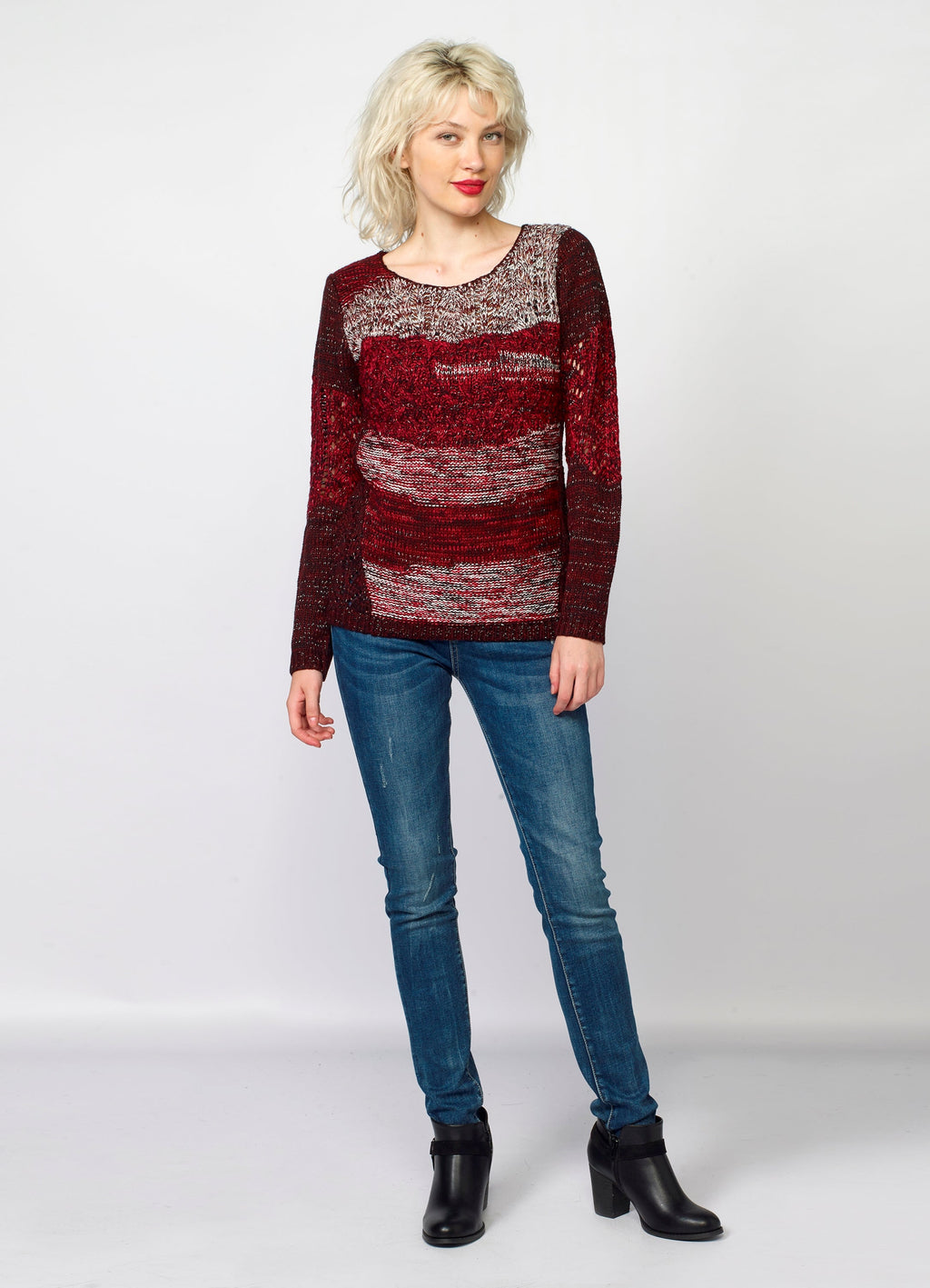 Jersey de Punto Mujer Rayas y Calados Cuello Redondo – Koroshi 2022TR04