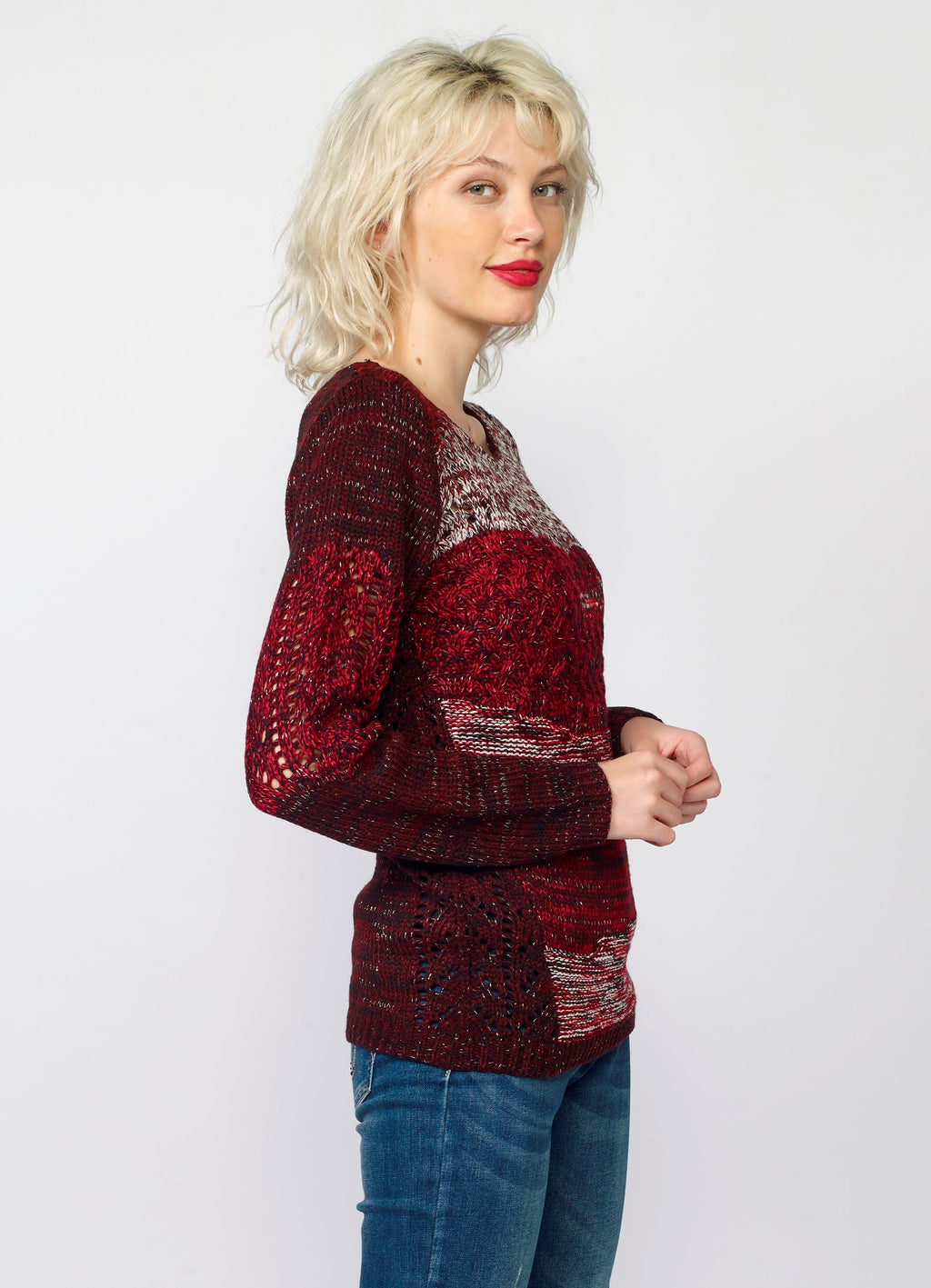 Jersey de Punto Mujer Rayas y Calados Cuello Redondo – Koroshi 2022TR04
