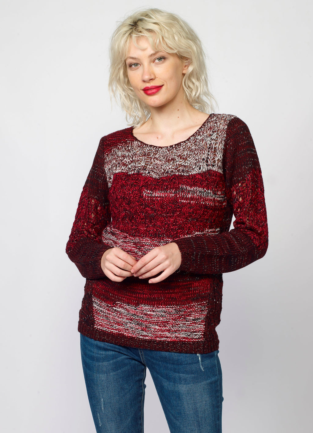 Jersey de Punto Mujer Rayas y Calados Cuello Redondo – Koroshi 2022TR04