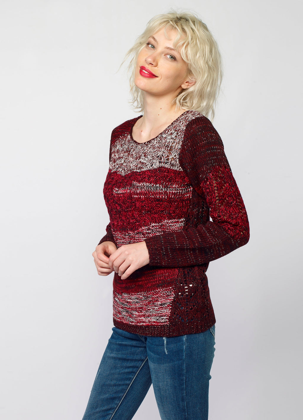 Jersey de Punto Mujer Rayas y Calados Cuello Redondo – Koroshi 2022TR04