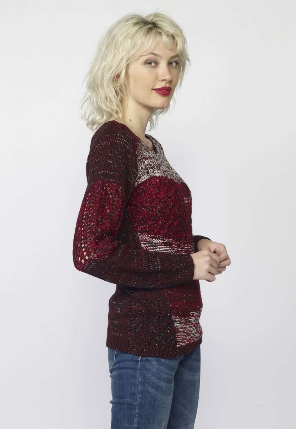 Jersey de Punto Mujer Rayas y Calados Cuello Redondo – Koroshi 2022TR04