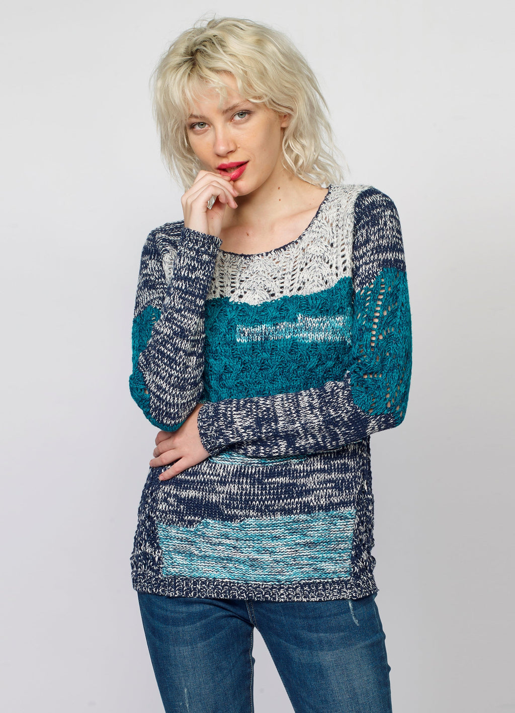 Jersey de Punto Mujer Rayas y Calados Cuello Redondo – Koroshi 2022TR04