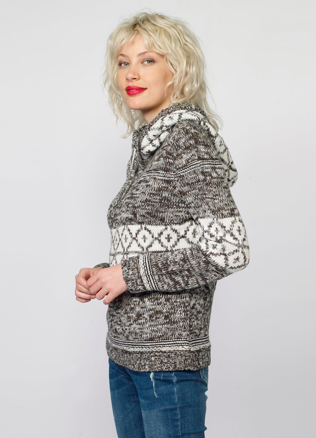 Jersey de Punto Mujer Jacquard Geométrico con Capucha – Koroshi 2022TR05