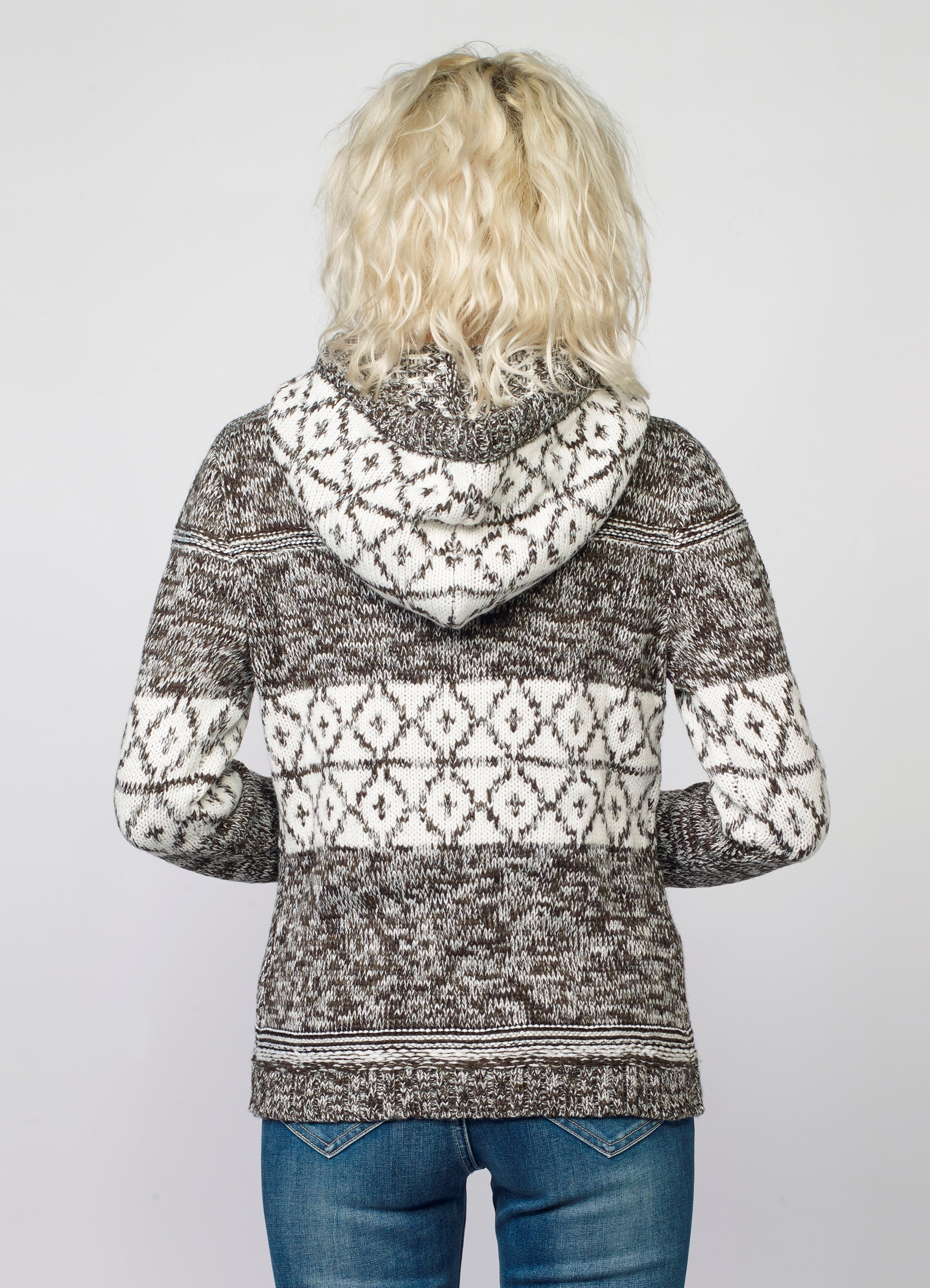 Jersey de Punto Mujer Jacquard Geométrico con Capucha – Koroshi 2022TR05