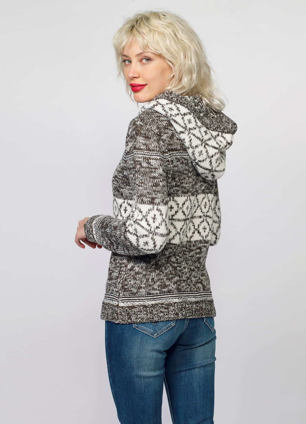 Jersey de Punto Mujer Jacquard Geométrico con Capucha – Koroshi 2022TR05