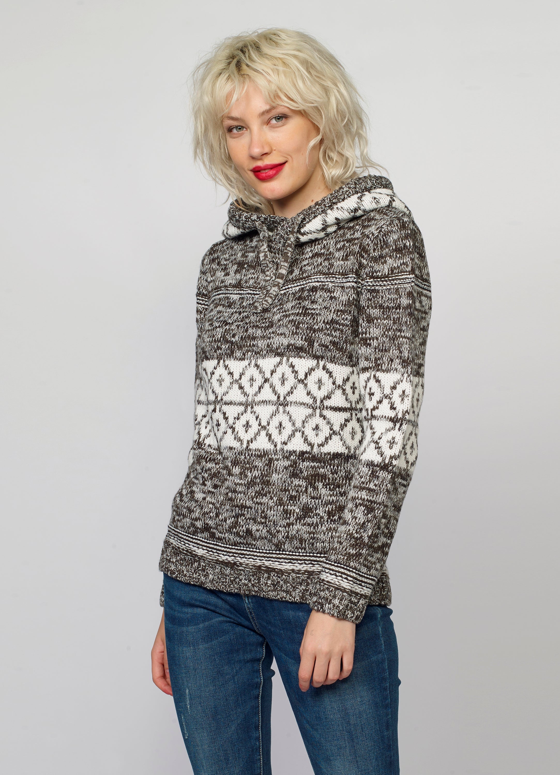 Jersey de Punto Mujer Jacquard Geométrico con Capucha – Koroshi 2022TR05