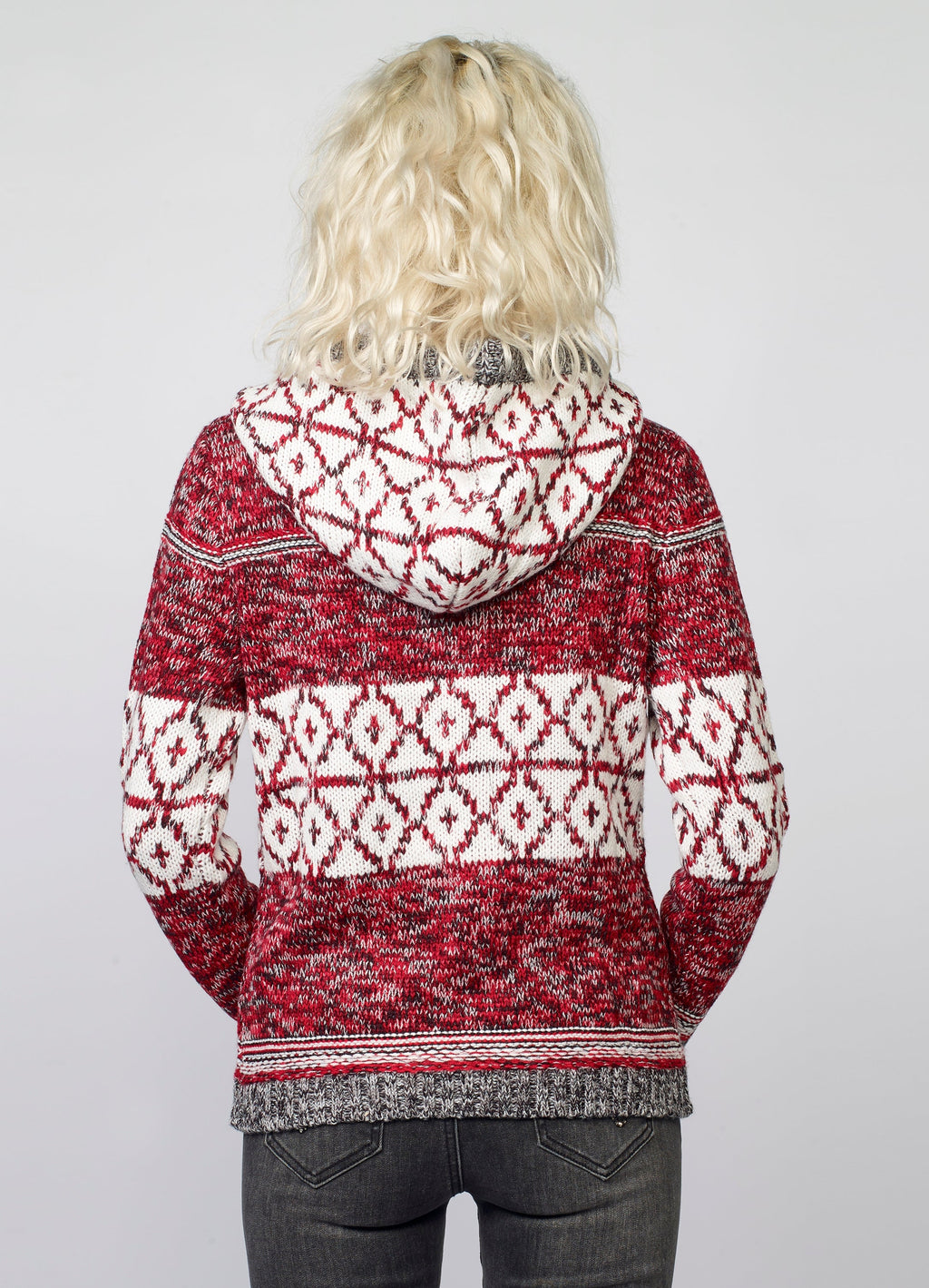 Jersey de Punto Mujer Jacquard Geométrico con Capucha – Koroshi 2022TR05