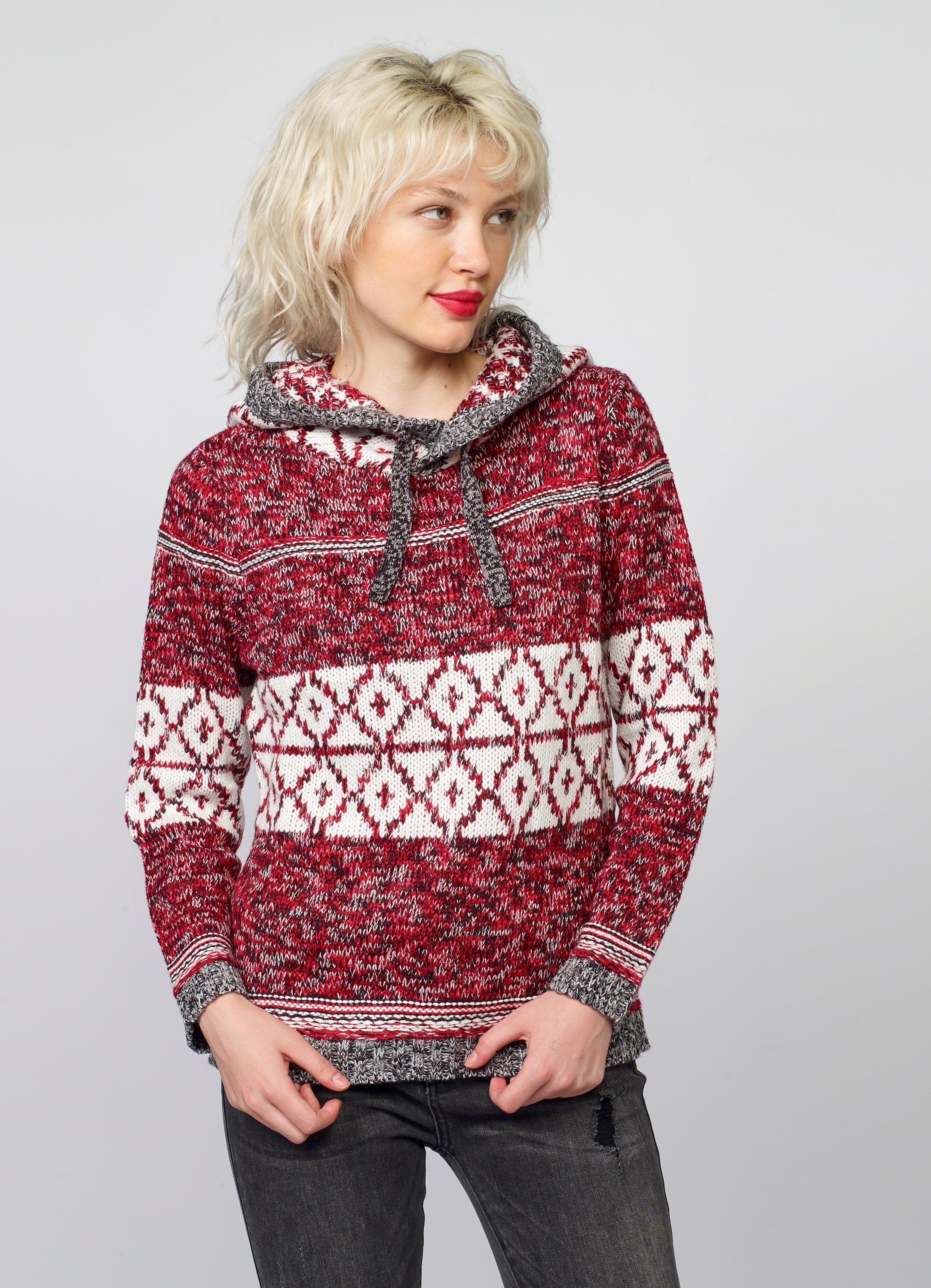 Jersey de Punto Mujer Jacquard Geométrico con Capucha – Koroshi 2022TR05