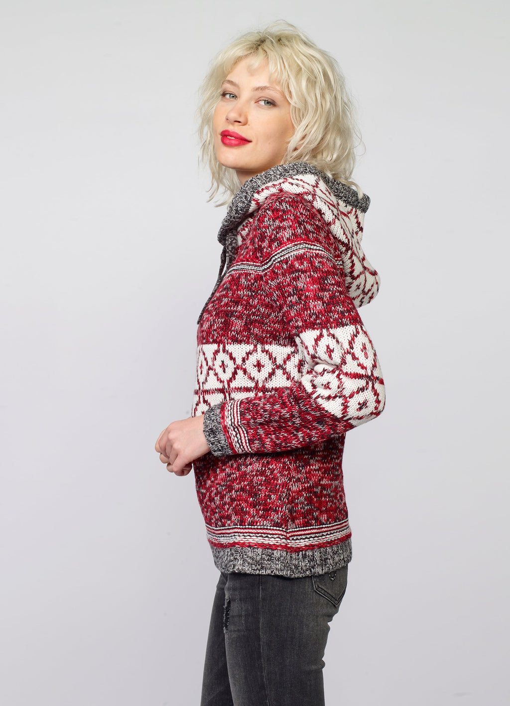 Jersey de Punto Mujer Jacquard Geométrico con Capucha – Koroshi 2022TR05