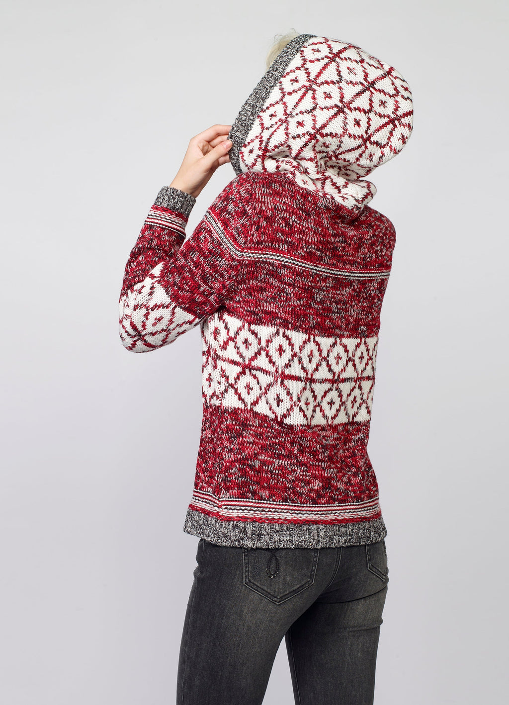 Jersey de Punto Mujer Jacquard Geométrico con Capucha – Koroshi 2022TR05