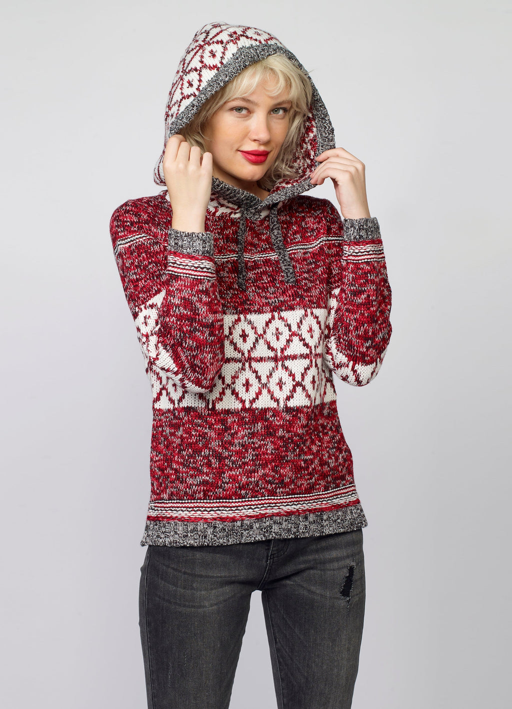 Jersey de Punto Mujer Jacquard Geométrico con Capucha – Koroshi 2022TR05