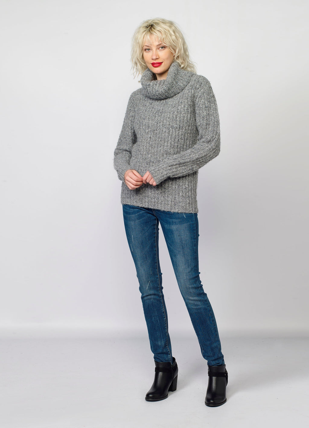 Jersey de Punto Mujer Canalé Jaspeado Cuello Vuelto – Koroshi 2022TR10