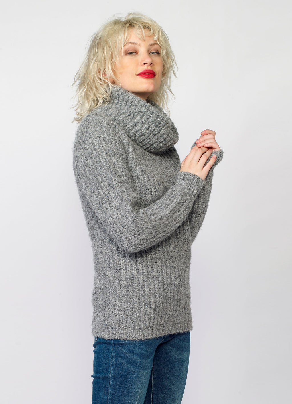 Jersey de Punto Mujer Canalé Jaspeado Cuello Vuelto – Koroshi 2022TR10