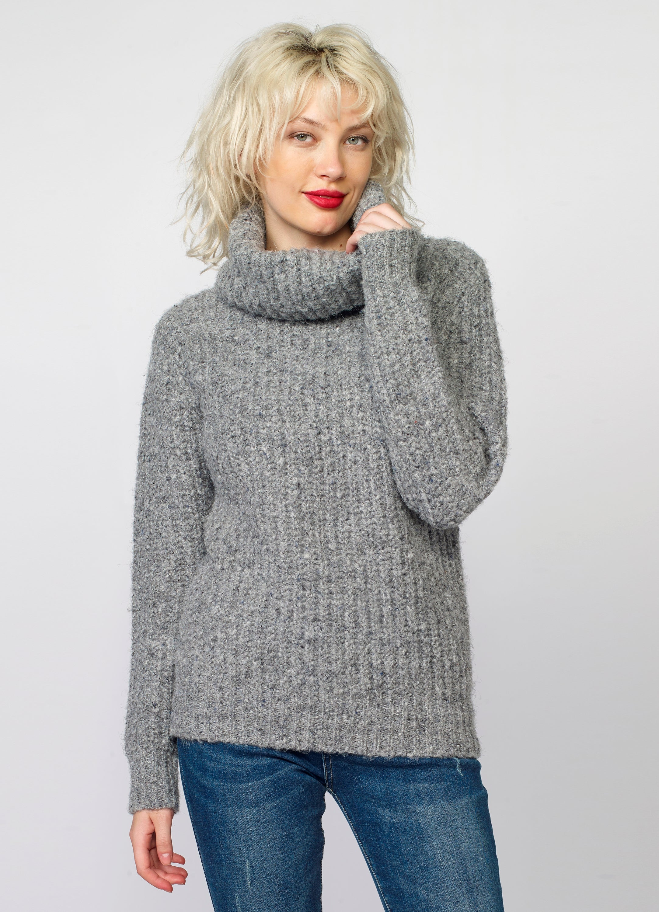 Jersey de Punto Mujer Canalé Jaspeado Cuello Vuelto – Koroshi 2022TR10