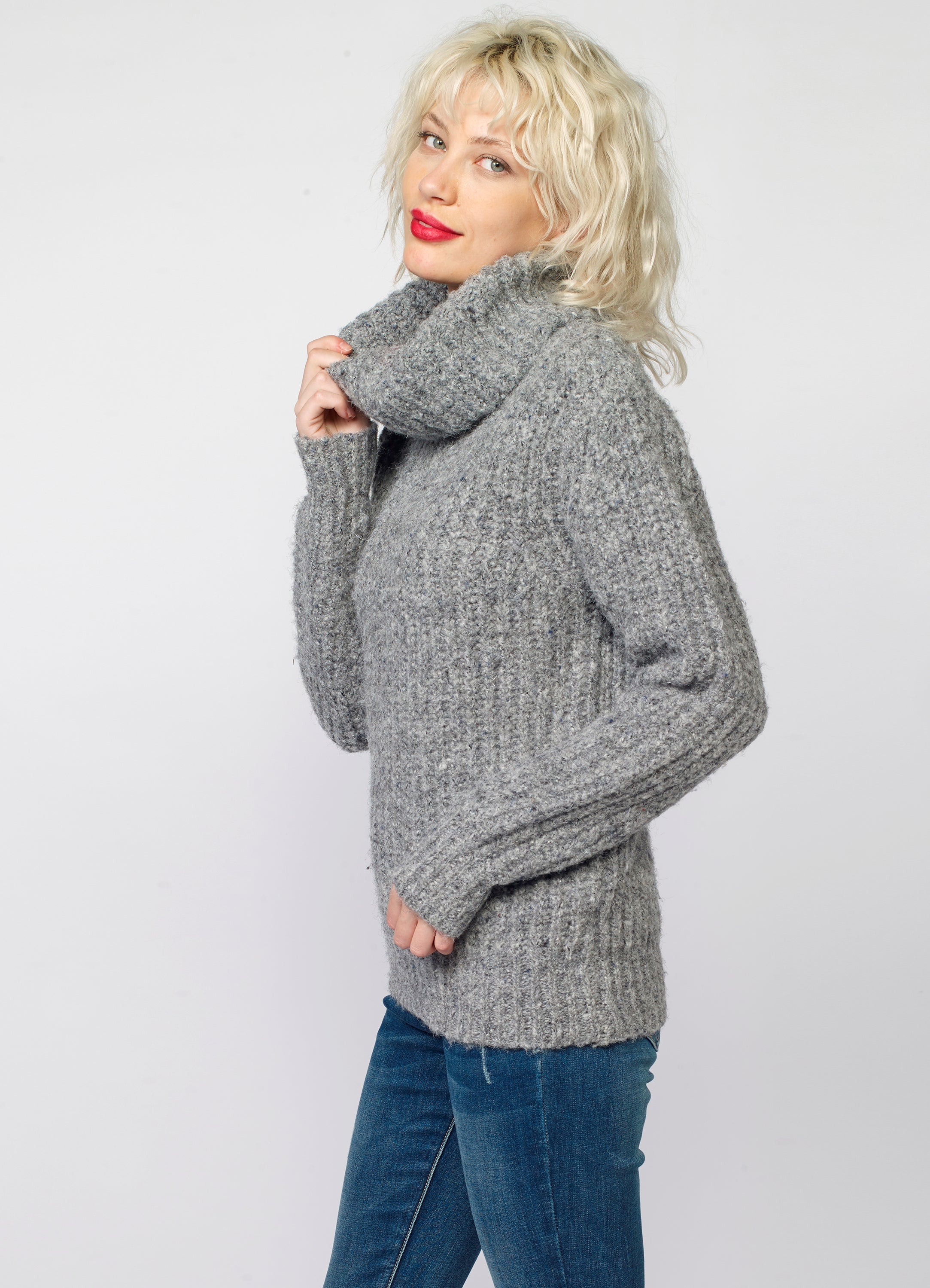 Jersey de Punto Mujer Canalé Jaspeado Cuello Vuelto – Koroshi 2022TR10