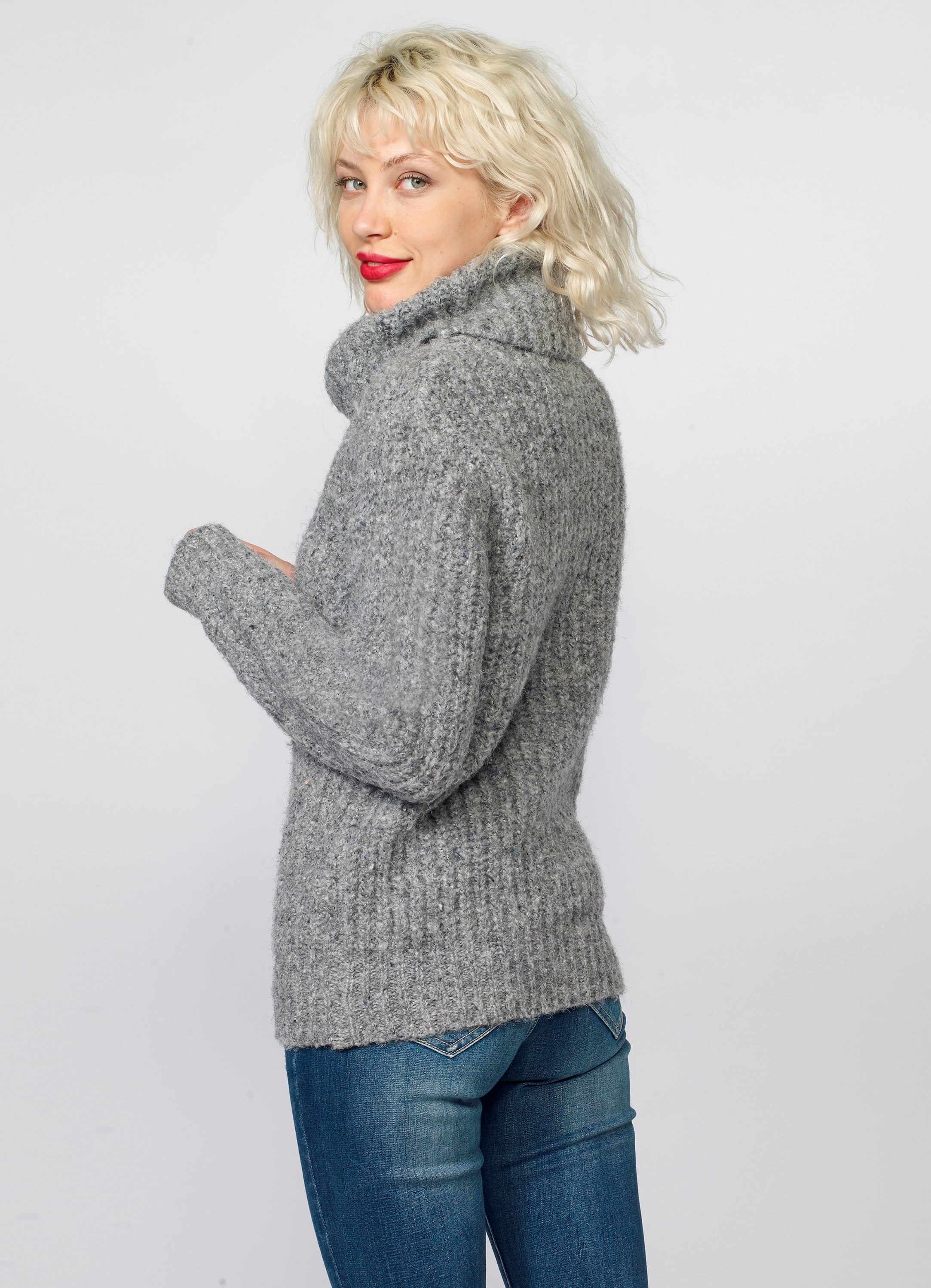 Jersey de Punto Mujer Canalé Jaspeado Cuello Vuelto – Koroshi 2022TR10