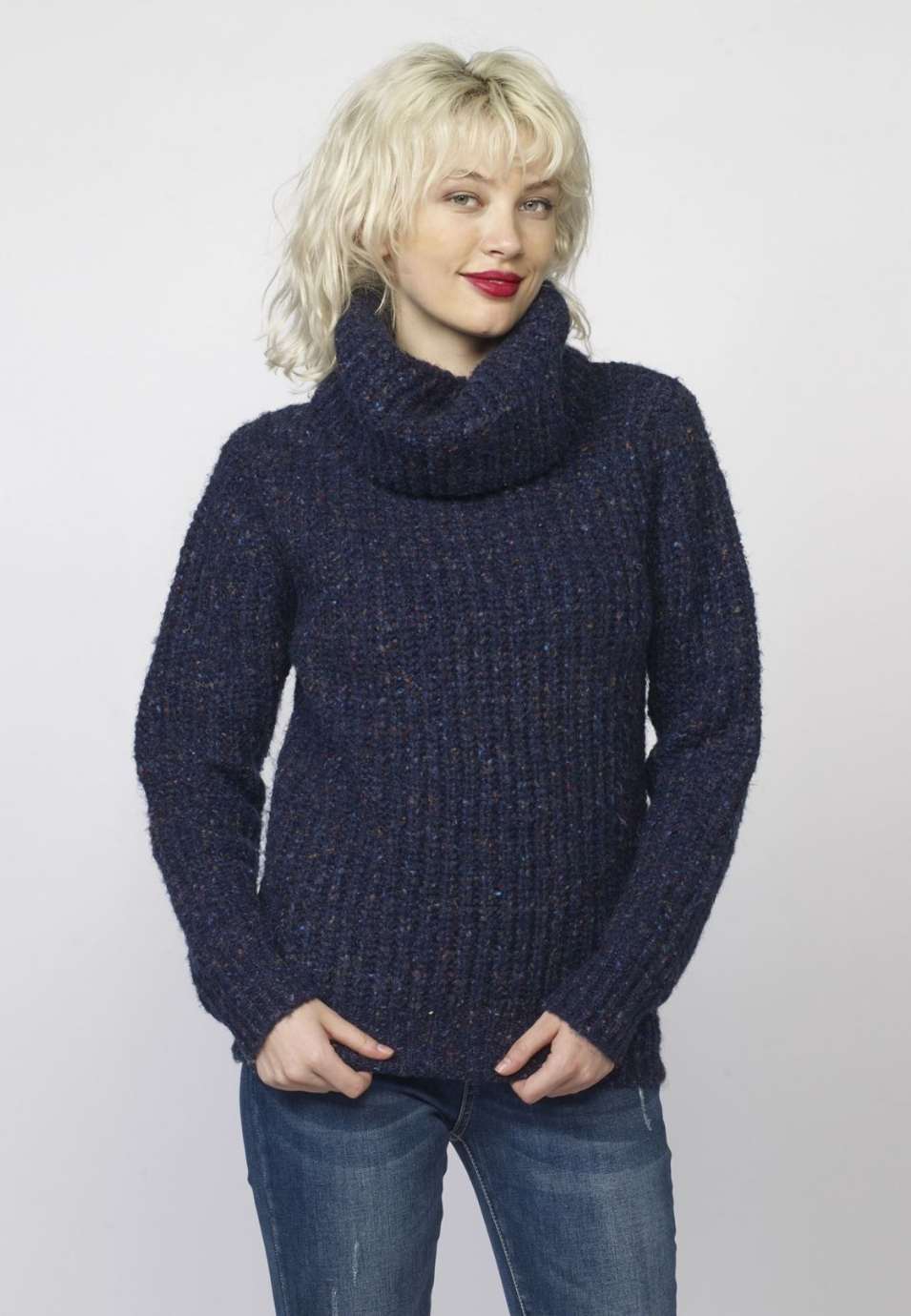 Jersey de Punto Mujer Canalé Jaspeado Cuello Vuelto – Koroshi 2022TR10