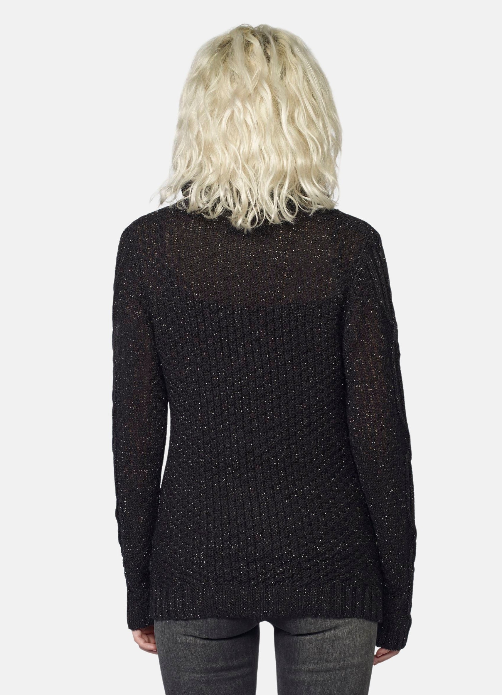 Jersey de Punto Mujer con Lurex y Trenzado Cuello Vuelto – Koroshi Negro