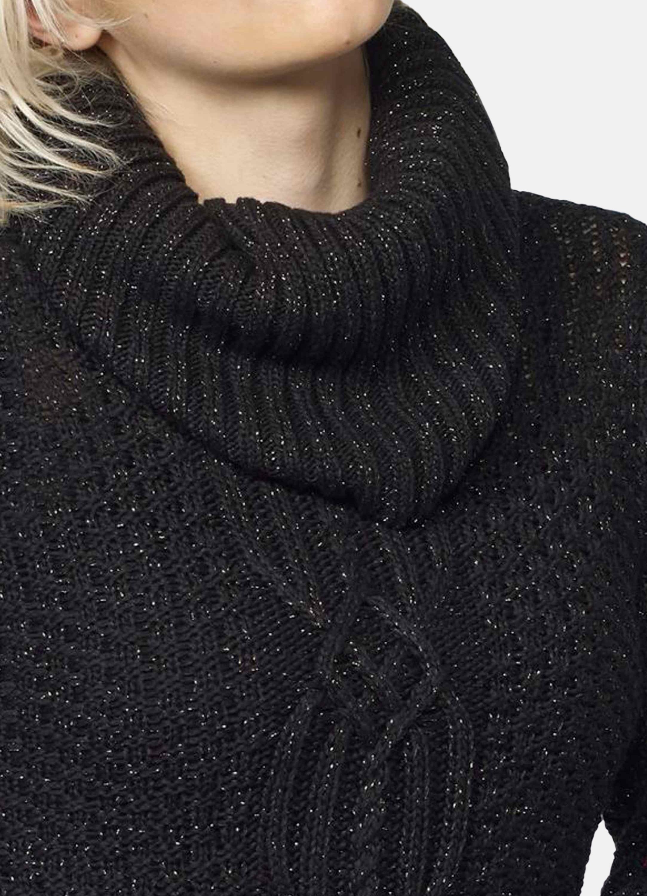 Jersey de Punto Mujer con Lurex y Trenzado Cuello Vuelto – Koroshi Negro