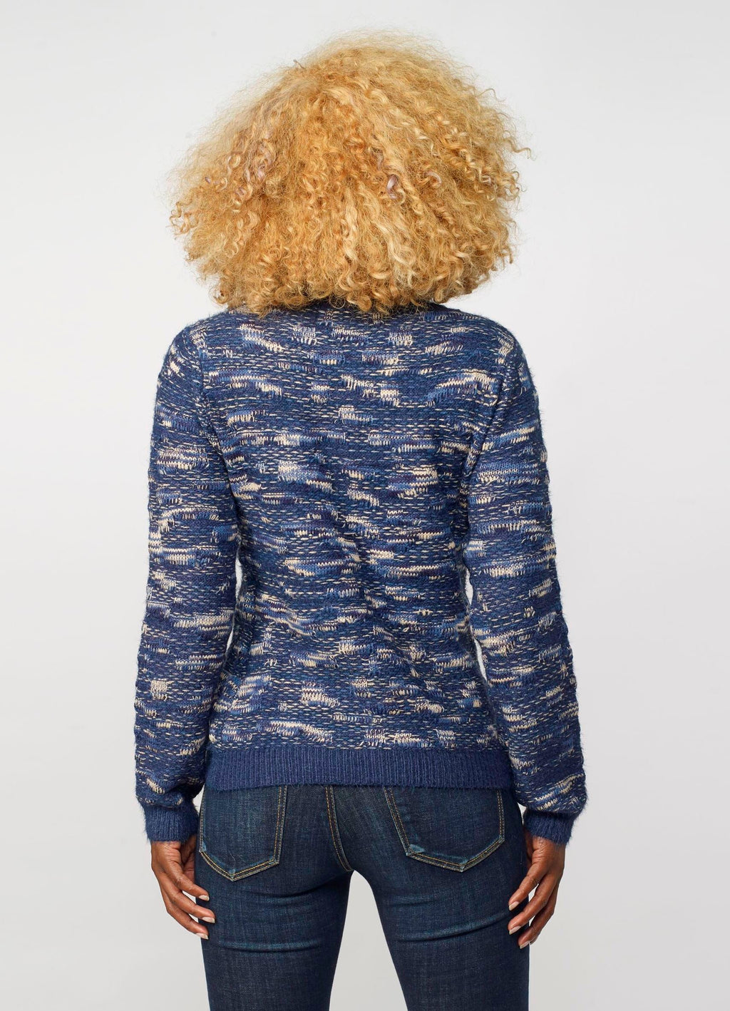 Jersey de Punto Fantasía Mujer Cuello Redondo – Koroshi Azul Marino