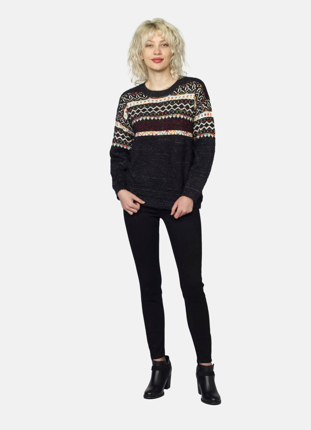 Jersey Jacquard con Lurex Mujer Cuello Redondo – Koroshi Negro